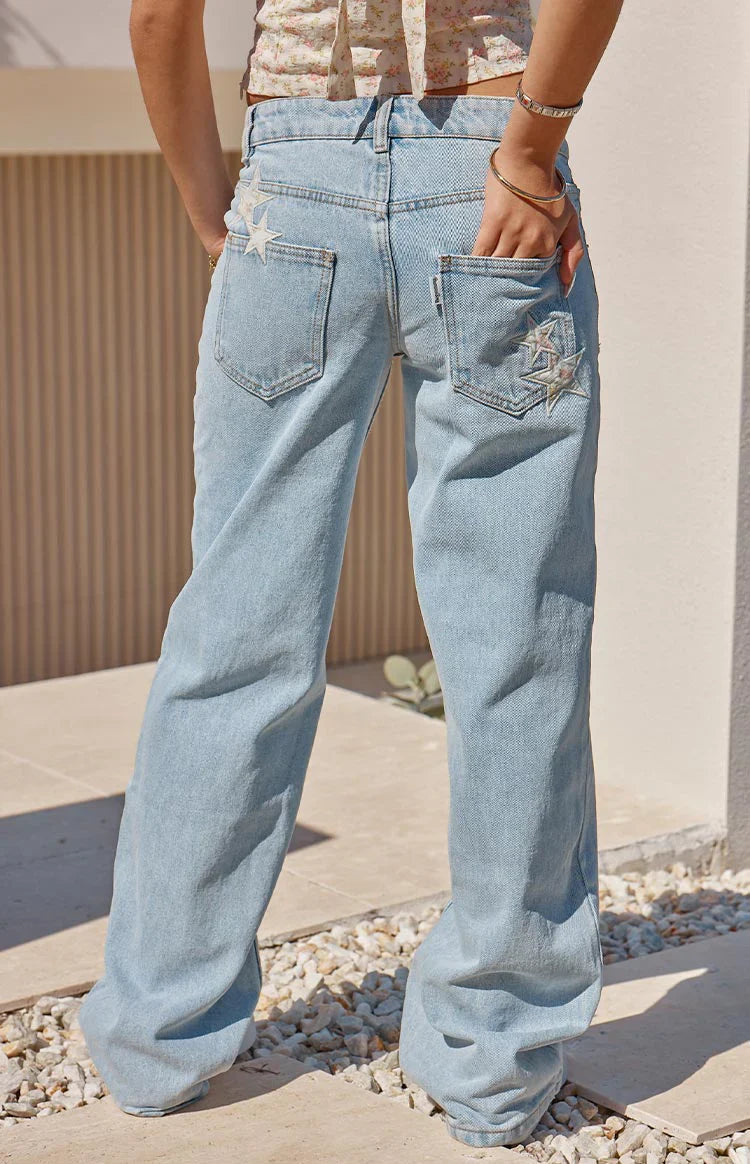 Charli Light Wash Low Waist Baggy Leg Jeans