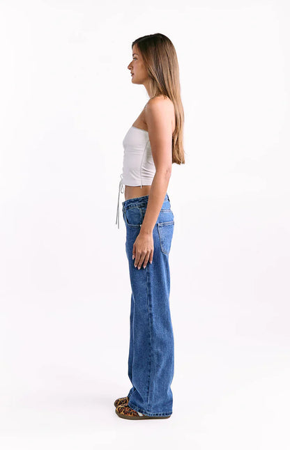 Charli Mid Wash Low Waist Baggy Leg Jeans
