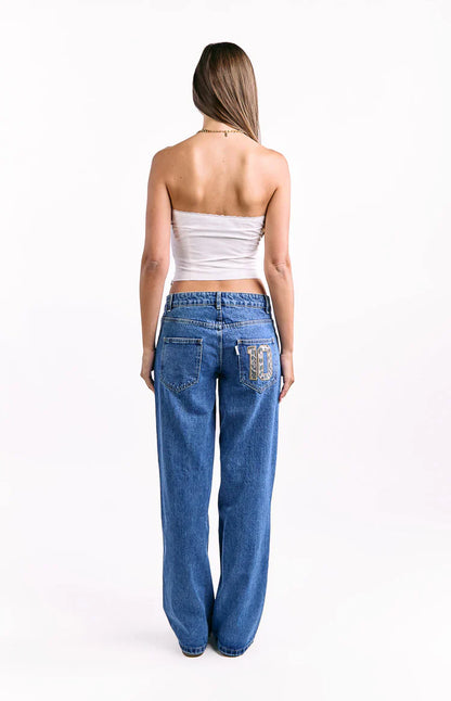 Charli Mid Wash Low Waist Baggy Leg Jeans
