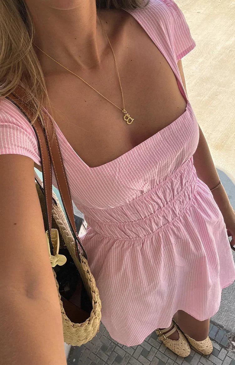 Clairo Light Pink Stripe Cap Sleeve Mini dress