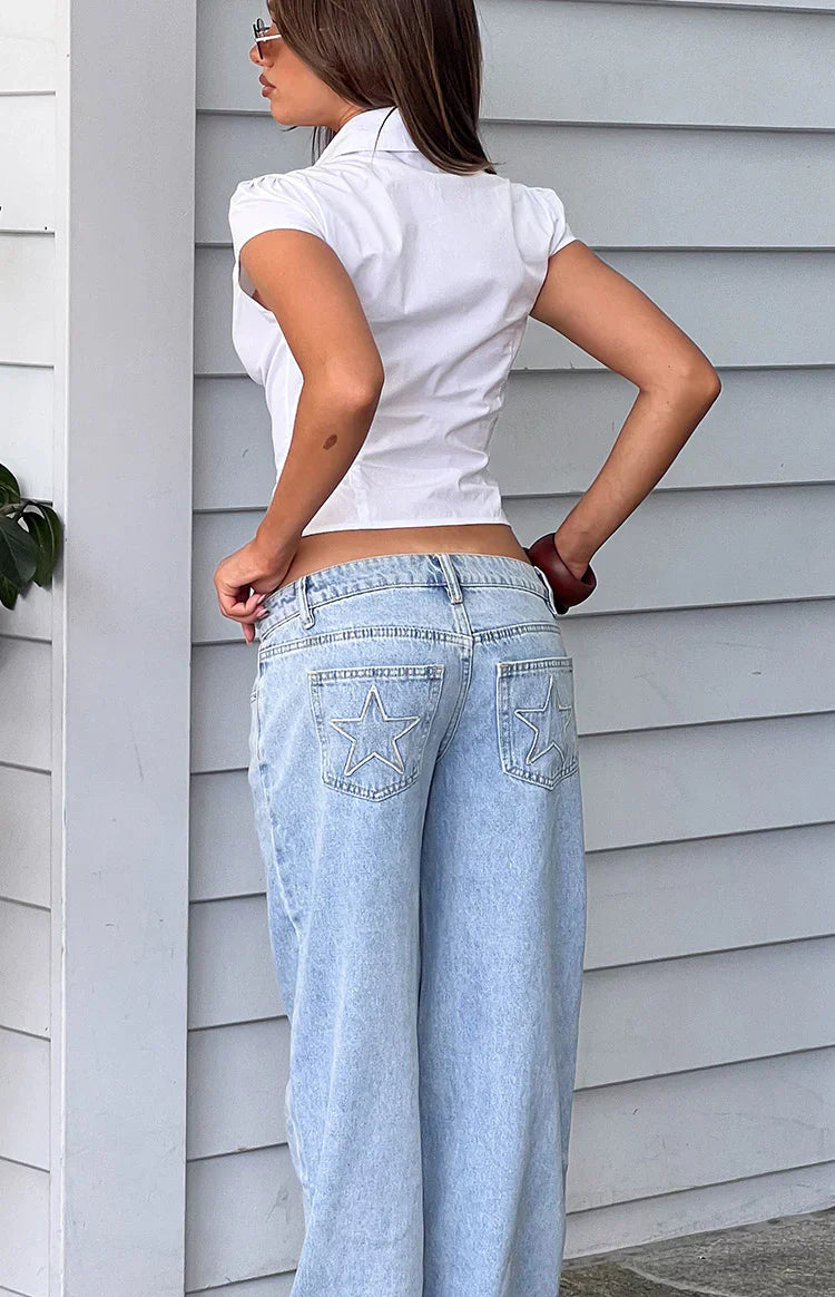 Clara Star Light Wash Denim Low Rise Jeans