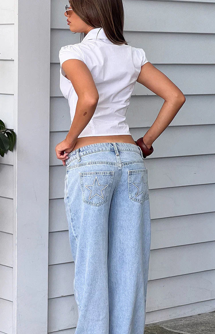 Clara Star Light Wash Denim Low Rise Jeans