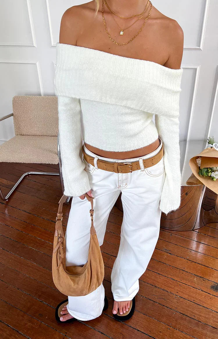Clara Star White Denim Low Rise Jeans