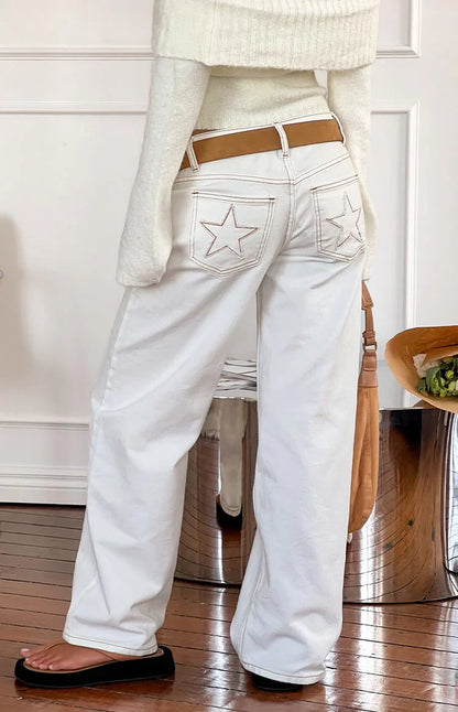 Clara Star White Denim Low Rise Jeans