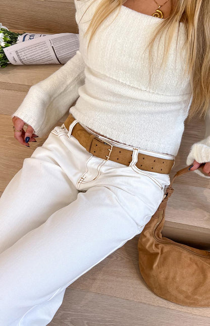 Clara Star White Denim Low Rise Jeans