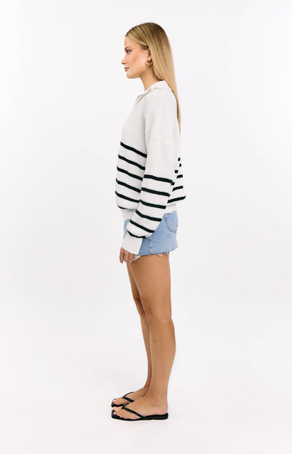 Copenhagen Cream Stripe Quarter Zip Knit Jumper