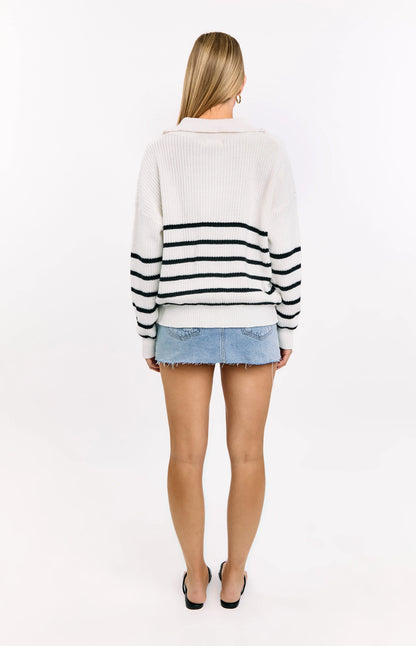 Copenhagen Cream Stripe Quarter Zip Knit Jumper