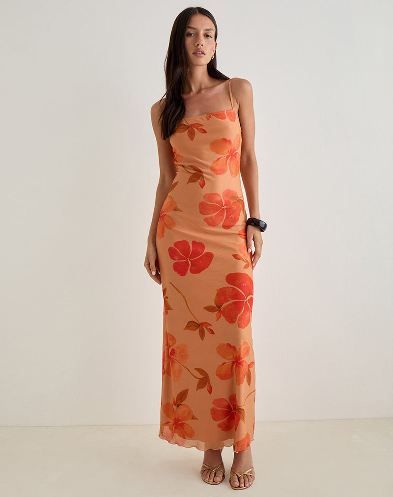 Dalesio Maxi Dress in Watercolour Hibiscus Orange