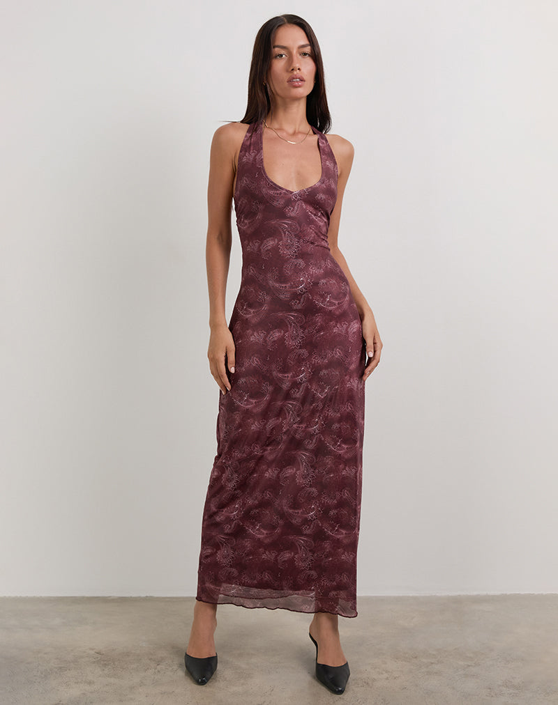 Datari Maxi Dress in Mesh Tonal Paisley Plum