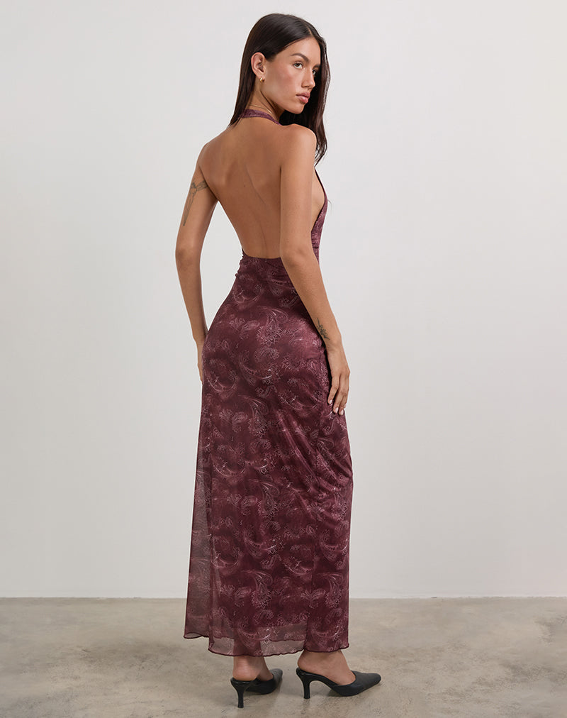 Datari Maxi Dress in Mesh Tonal Paisley Plum