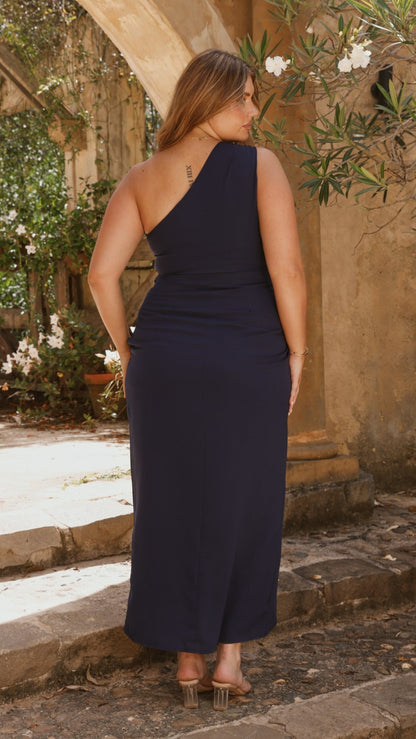 Clara One Shoulder Maxi Dress - Navy
