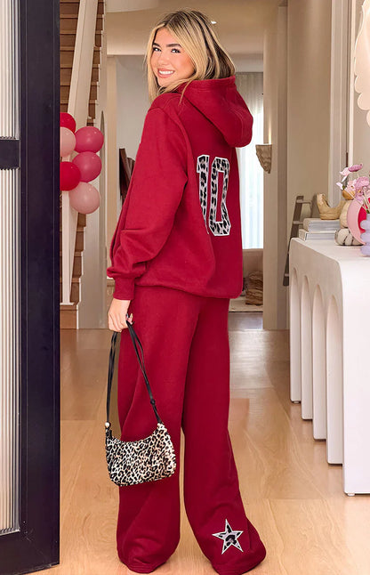 Dania Burgundy Leopard Star Track Pants