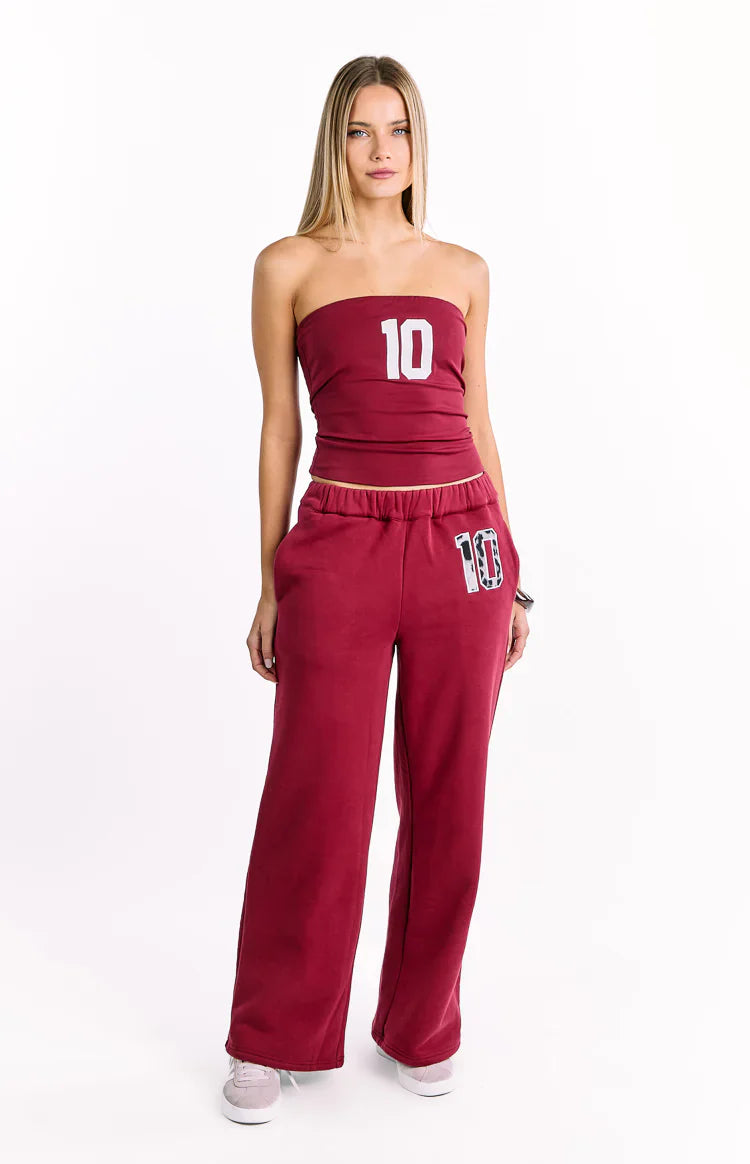 Dania Burgundy Leopard Star Track Pants