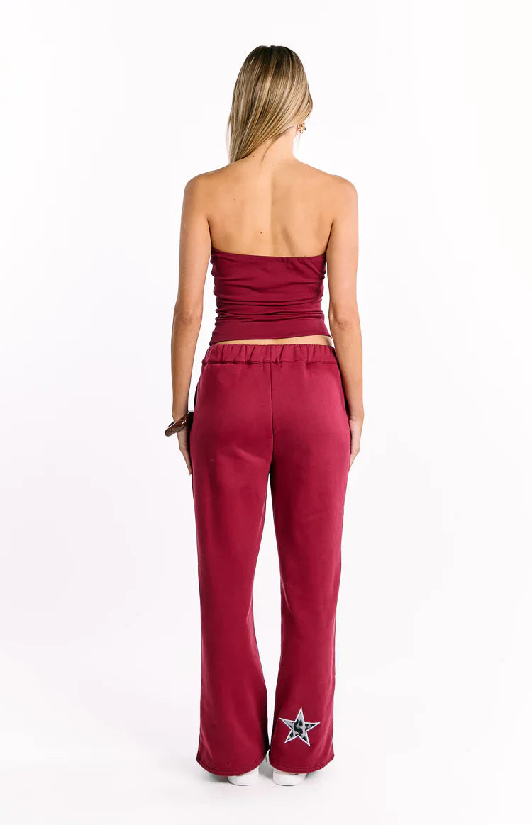 Dania Burgundy Leopard Star Track Pants