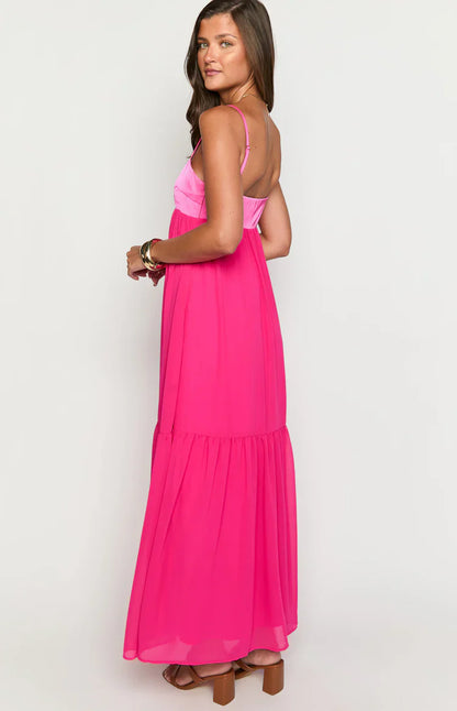 Dekota Hot Pink Contrast Maxi Dress