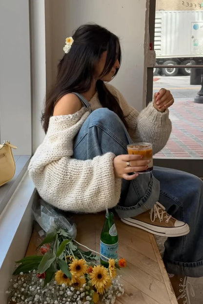 Delvey Cream Chunky Knit Sweater
