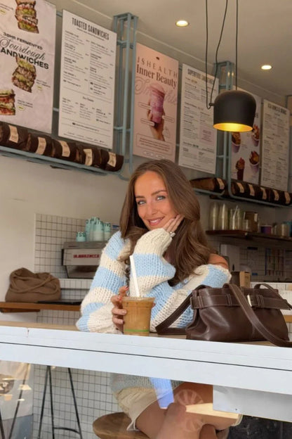 Delvey Light Blue Striped Chunky Knit Sweater