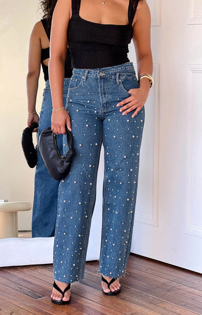 Denim Dazzle Pearl Mid Wash High Waisted Jeans