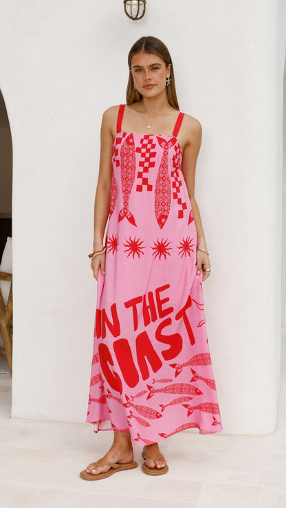 Elidie Strapless Maxi Dress - Pink/Red Tide