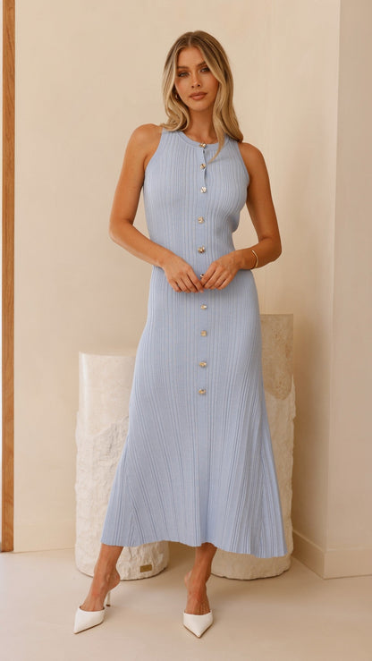 Aylah Knit Midi Dress - Blue