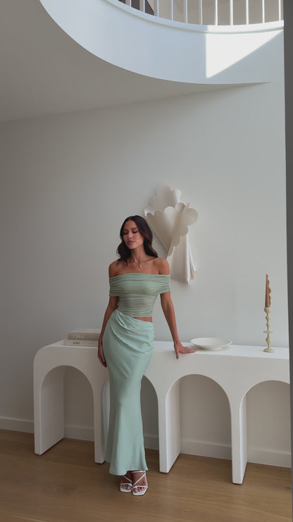Daena Off Shoulder Maxi Dress - Sage