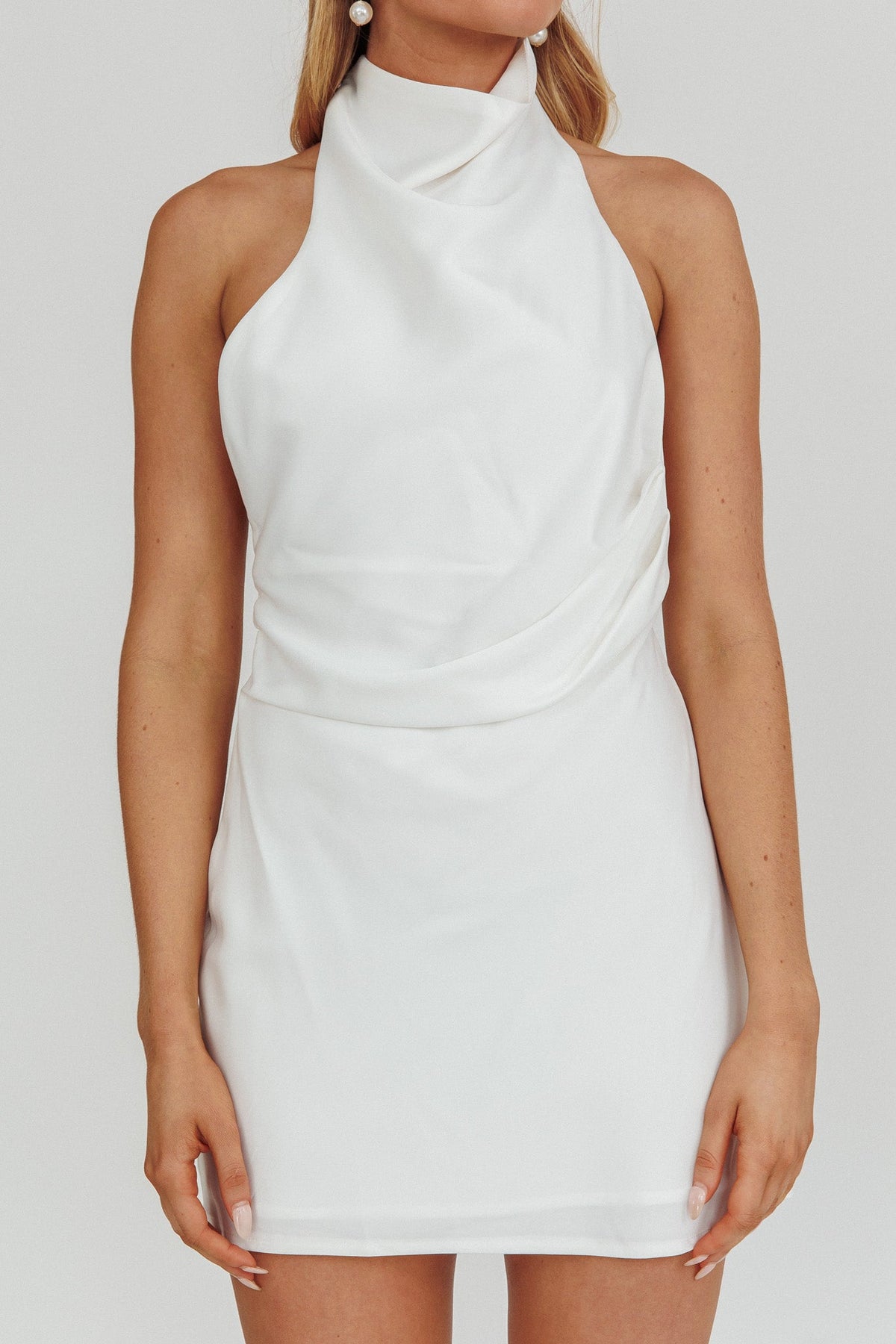 Lyons High Halter Neck Mini Dress White
