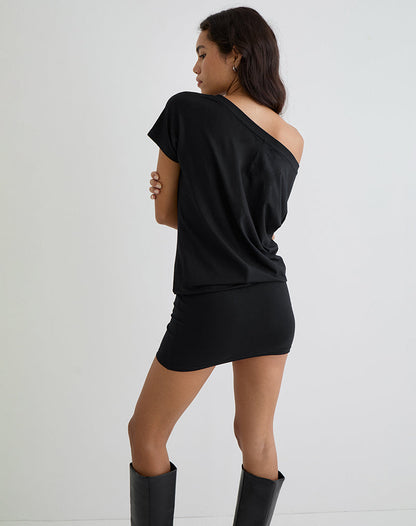Edwina Off The Shoulder Mini Dress in Black