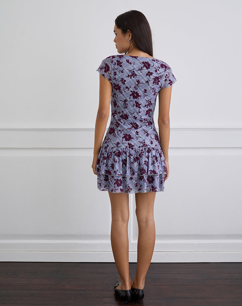 Elaya Dress in Lotus Flock Checked Lavender