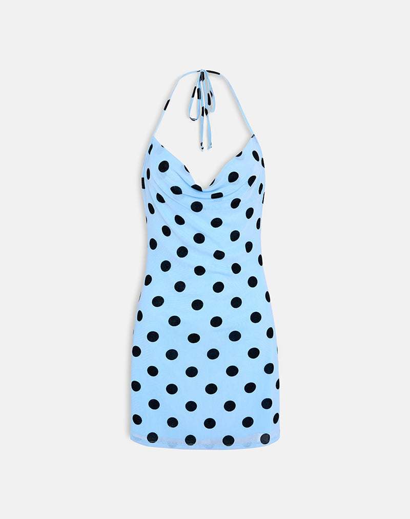 Eltazia Mini Dress in Blue with Polka Space Black