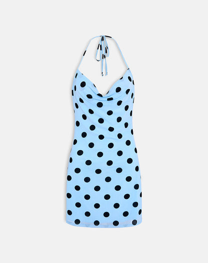 Eltazia Mini Dress in Blue with Polka Space Black