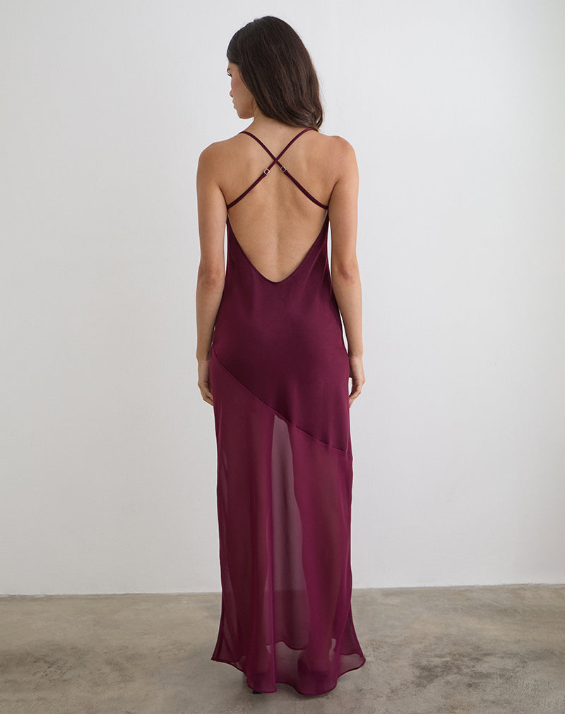 Eshara Maxi Dress in Chiffon Satin Burgundy