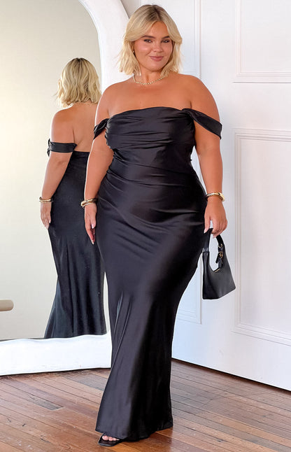 Ella Black Off Shoulder Formal Maxi Dress