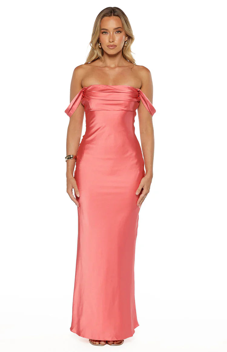 Ella Pink Off Shoulder Prom Dress