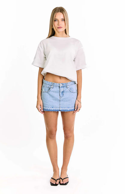 Emmy Light Wash Denim Distressed Mini Skirt