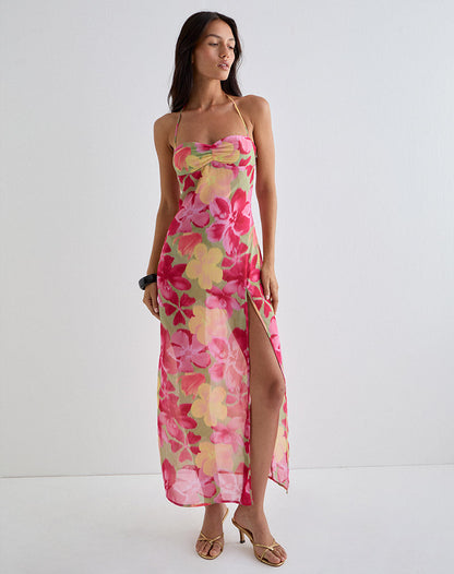 Fasha Maxi Dress in Bold Multi Colour Floral