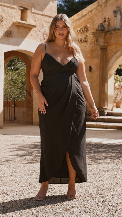 Charlotte Draped Maxi Dress -Black