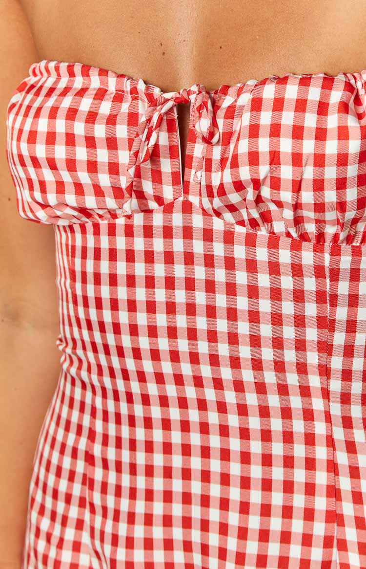 Faith Red Gingham Strapless Mini Dress