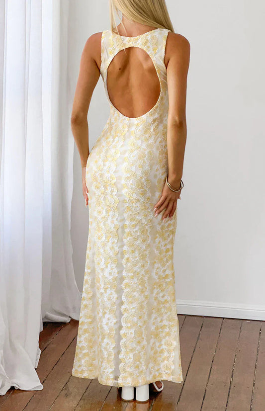 Farida Yellow Lace Maxi Dress