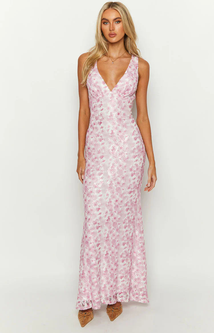 Farida Pink Lace Maxi Dress