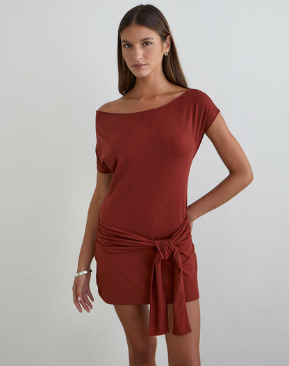 Genya Mini Dress in Jersey Fired Brick