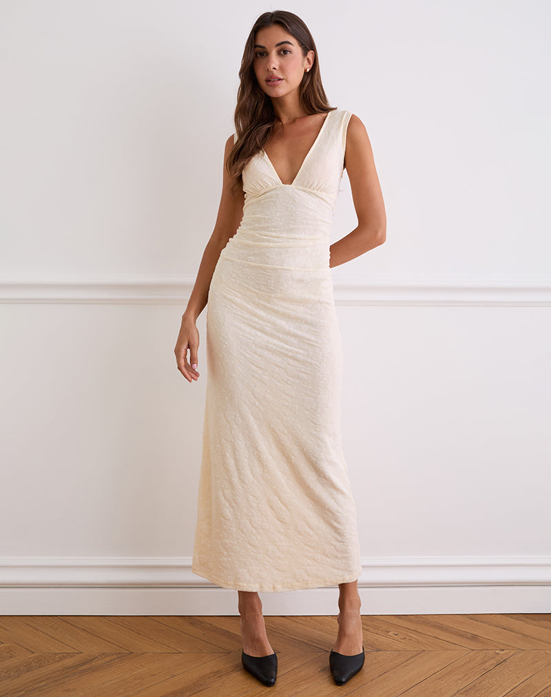 Gerda Maxi Dress in Floral Flock Cream