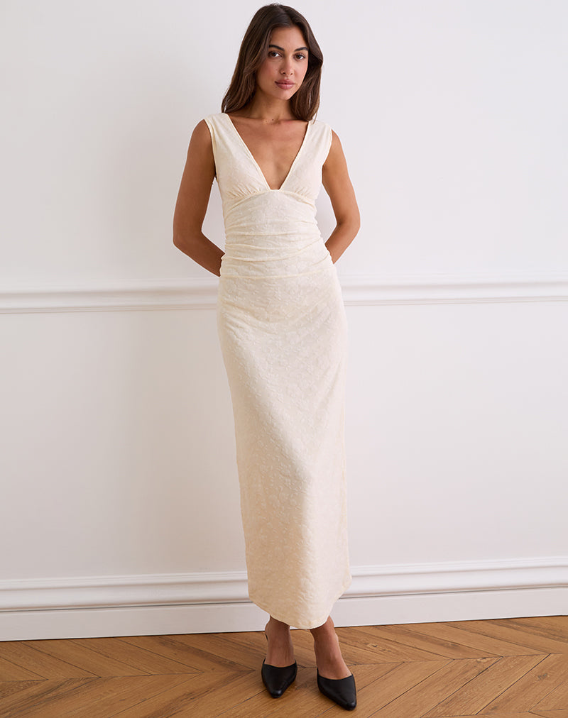 Gerda Maxi Dress in Floral Flock Cream