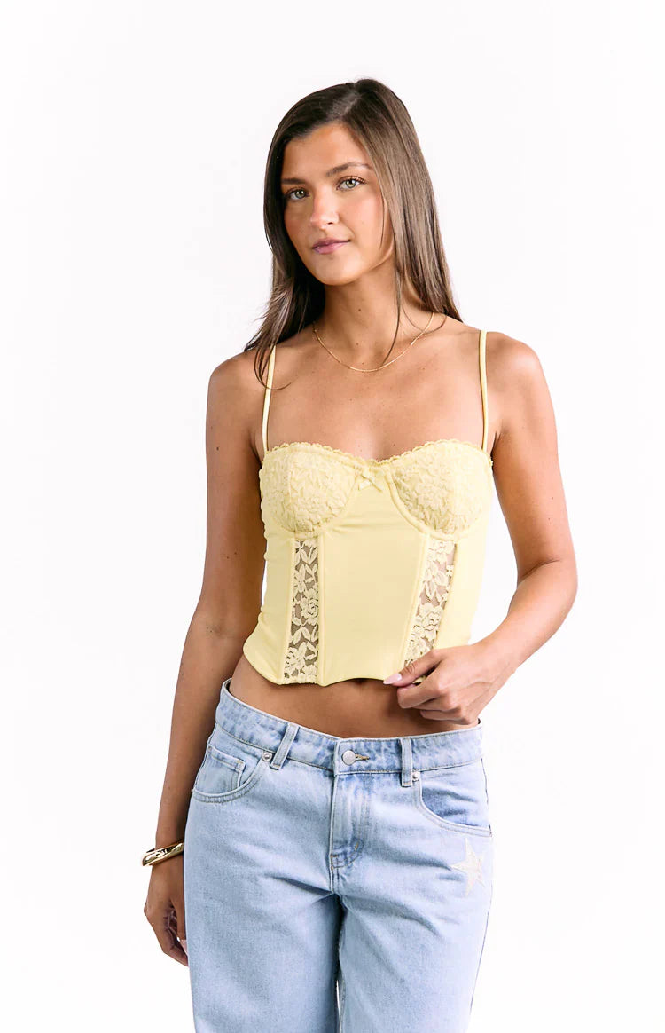 Gwen Yellow Lace Corset Top