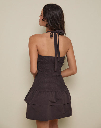Herais Halterneck Mini Dress in Deep Mahogany