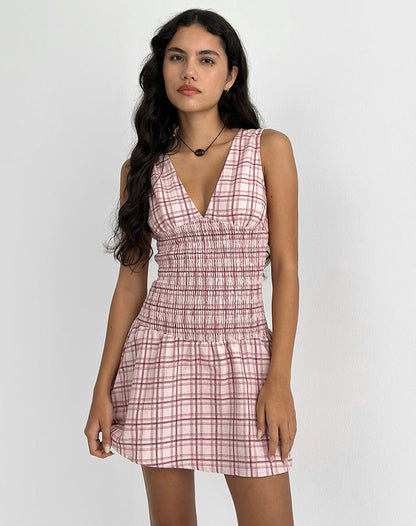 Hevoria Mini Dress in Basic Tartan Pink