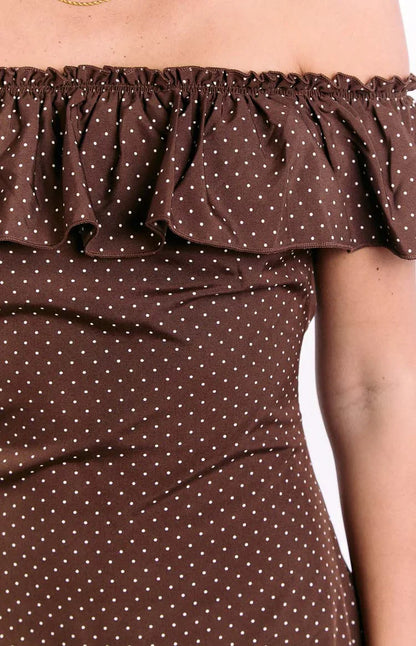 Haylie Brown Polka Dot Off Shoulder Mini Dress