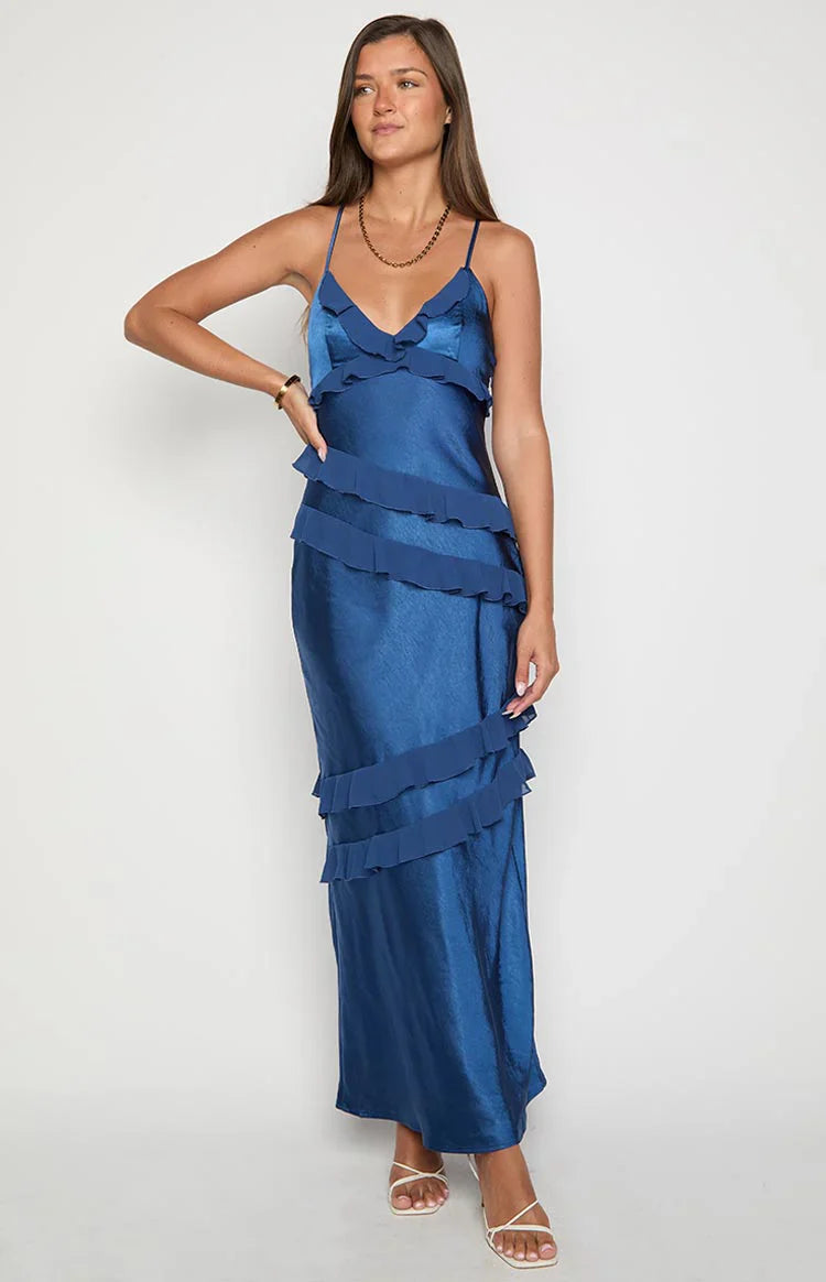 Inara Navy Ruffle Maxi Dress