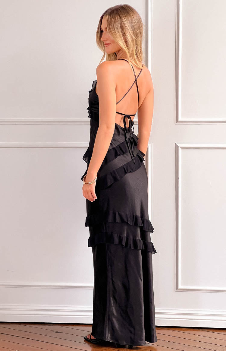 Inara Black Ruffle Maxi Dress