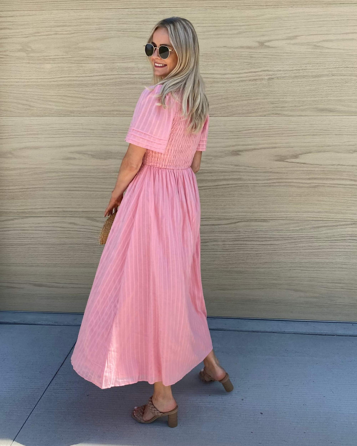 Iolana Dress Pink | Women's Cotton Smock Midi Dress