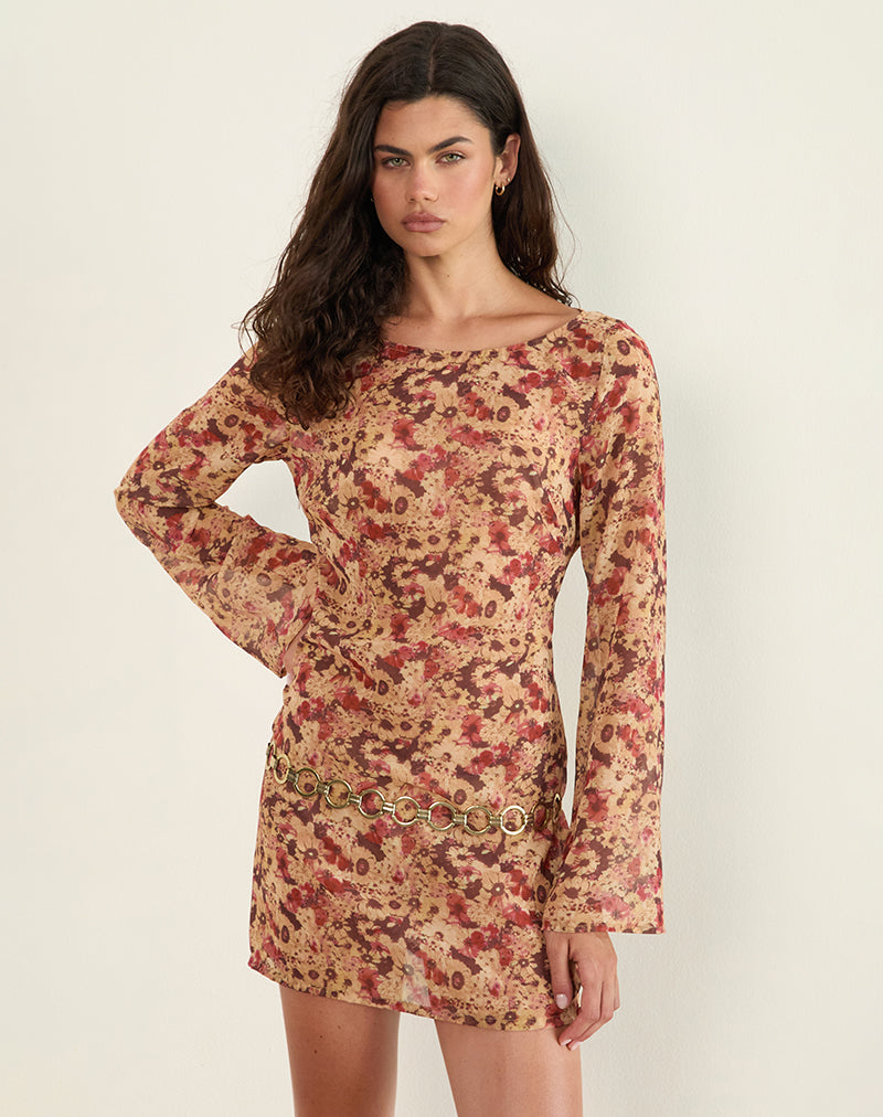 Jovia Mini Dress in Chiffon Rusty Flower